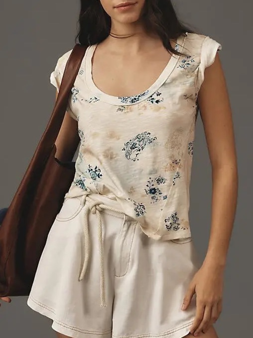 Pilcro Cream Floral Scoop Neck Tank